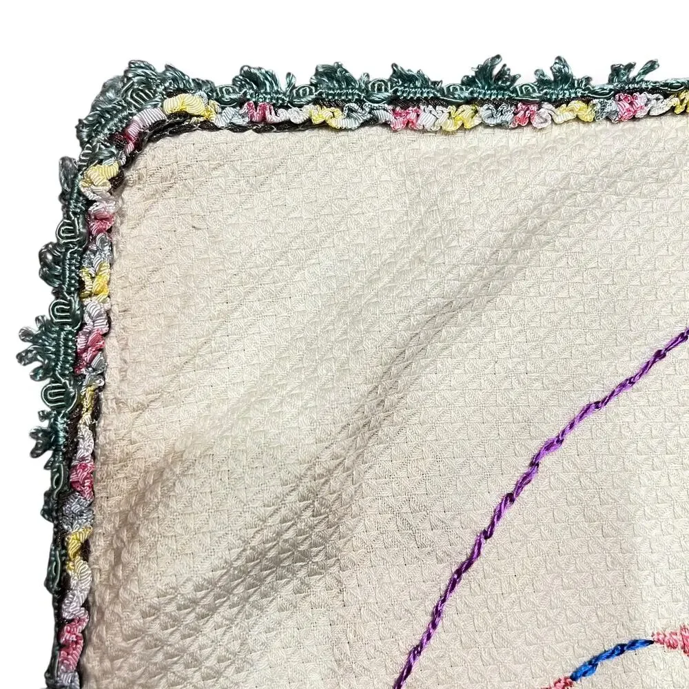 Vintage 30s Embroidered Tablecloth Baskets of Flowers Multicolor 32 inch Square